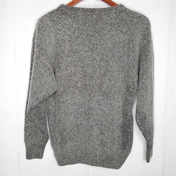 Vintage 80s Angora Silk Pullover Sweater M Faux Leather Leaf Flame Applique Gray - Picture 4 of 6
